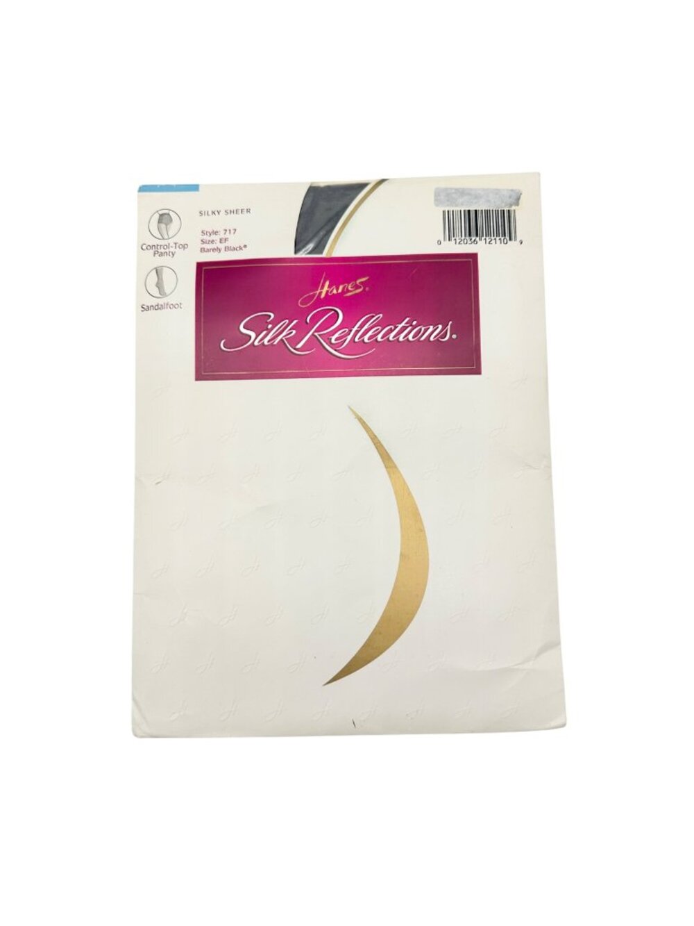 Hanes Silk Reflections Control Top Pantyhose Sz EF Barely Black Sheer Sandalfoot